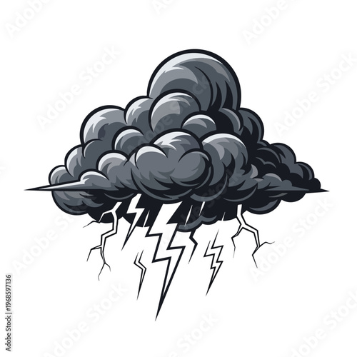 Dark, ominous storm cloud with jagged lightning striking down