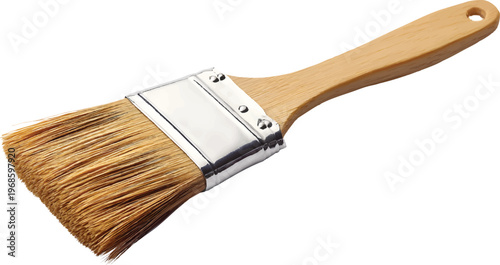 paintbrush with wooden handle and white bristles, isolated on a transparent background