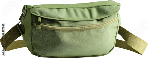 pack waist bag, solid color green, simple design, front view, transparent background