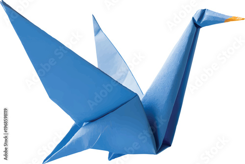 photo of a blue origami crane isolated on a transparent background