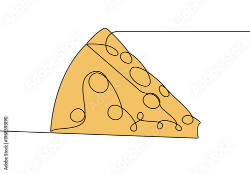 Continuous line art of swiss cheese wedge vector illustration