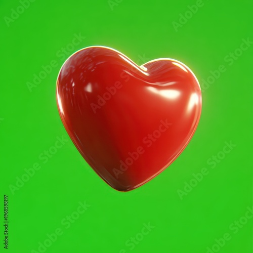 Red glossy heart floating on green screen for romantic projects love symbol health concept Valentines Day wedding anniversary digital background