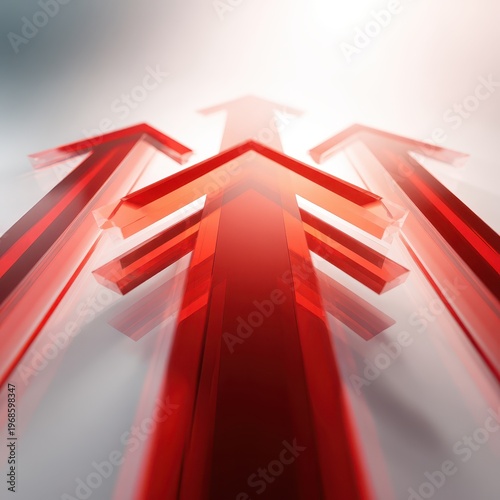 Red glass arrows moving upwards for business growth success strategy financial progress direction data analytics trend forecast forward development leadership innovation future goals