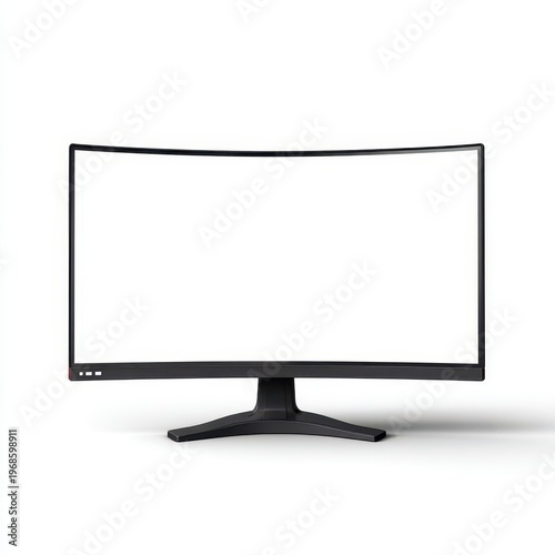 Curved gaming monitor with white screen mockup modern desktop display isolated on white for tech ads and presentations