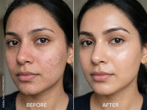 Before and After Skincare Transformation: Natural Skin Texture Pores and Redness vs Hydrated Radiant Glass Skin Glow. Beauty Treatment Comparison, Facial Care, Dermatology, Healthy Glowing Skin. Asia