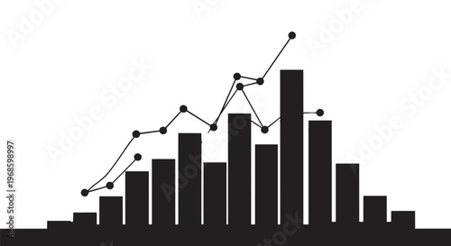 Black bar chart, graph icon, business infographic element, data visualization vector