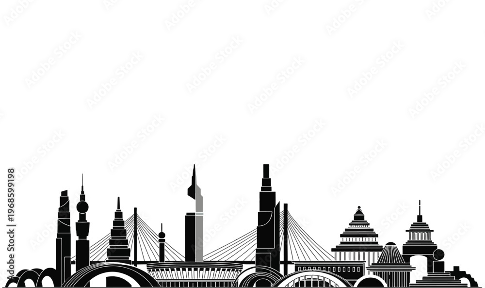 Fototapeta premium Premium Global City Skyline Silhouette - Minimalist Vector Architecture Illustration for Real Estate, Infrastructure Urban Travel Assets