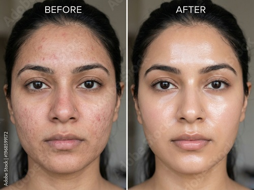 Before and After Skincare Transformation: Natural Skin Texture Pores and Redness vs Hydrated Radiant Glass Skin Glow. Beauty Treatment Comparison, Facial Care, Dermatology, Healthy Glowing Skin. Asia