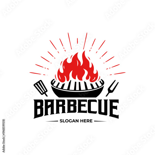 vintage barbecue grill fire logo design with slogan template