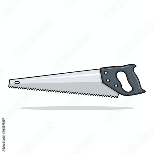 A cartoon hand saw with a gray handle, sharp teeth, and a metal blade