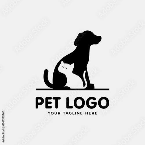 minimalist dog and cat pet shop logo design with tagline