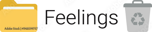 Abstract representation of feelings with yellow folder and trash bin  