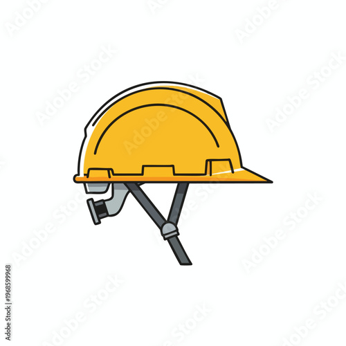 A yellow construction hard hat with internal straps and a chin strap