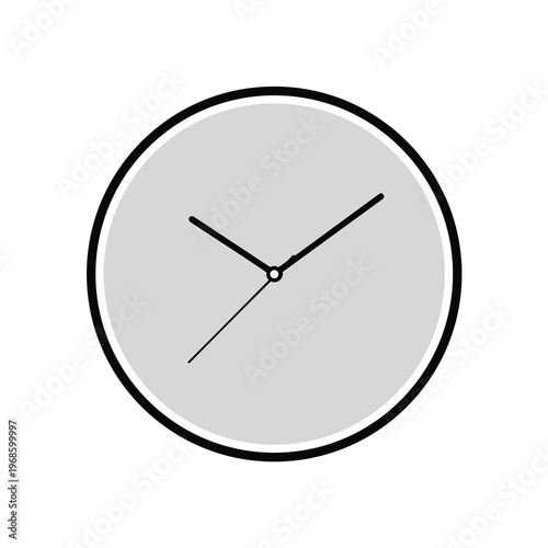 Minimalist grey clock face with black hands showing approximate time
