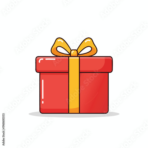 A red gift box with a yellow ribbon and bow sits centered on a white background