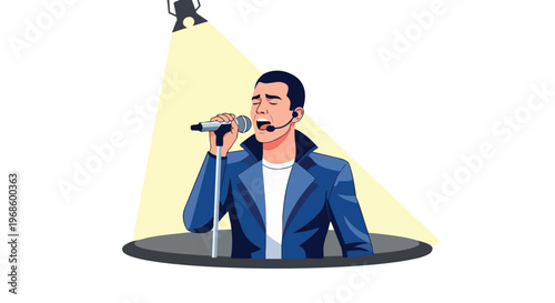 Male Singer Performing on Stage Under Spotlight
