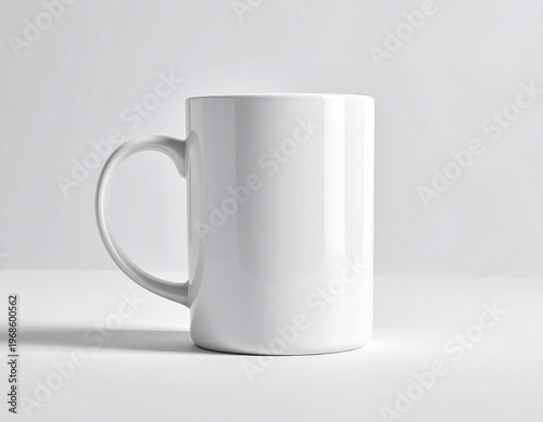 Isolated White Ceramic Coffee Mug with Handle on a Bright Minimalist Background, Perfect Blank Mockup for Custom Design or Branding Presentation