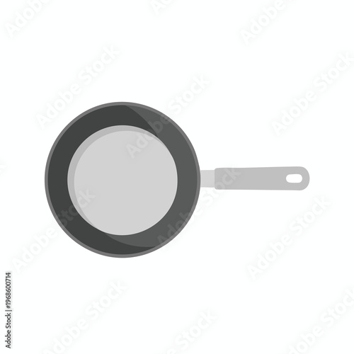A simple, top-down view of a gray frying pan with a light gray handle