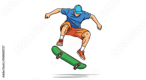 Skateboarder Performing an Ollie Jump Trick Illustration