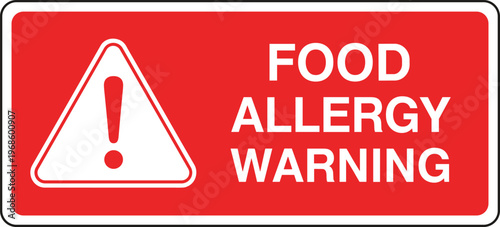 Food Allergy Warning Sign with Exclamation Icon in Red and White for Health Safety, Allergen Alert, and Consumer Awareness Design