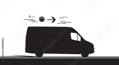 Black van silhouette, delivery truck icon, vehicle graphics, transport symbol, cargo van illustration