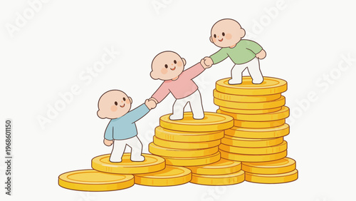 Children climbing stacked coins