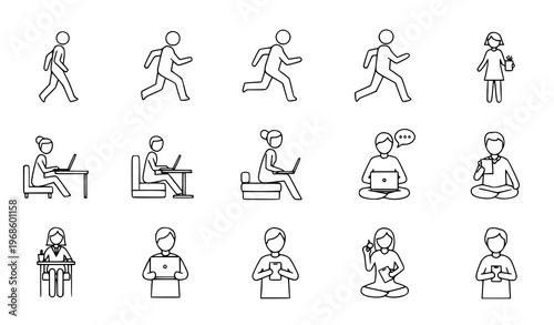 Human outline figures vector icon set simple 2D people drawings for infographic and UI design isolated on white