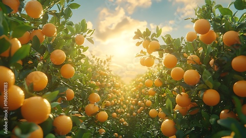 Orange trees orchard sunrise