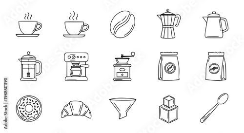 Minimalist Coffee Shop Icons Set - Flat Line Art Illustrations