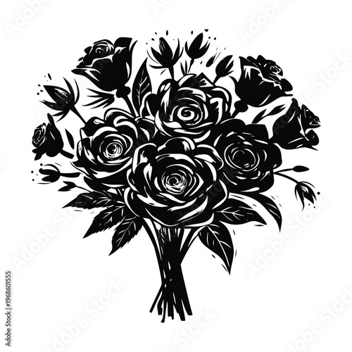 Black and white rose bouquet, floral illustration, vector flowers, botanical art