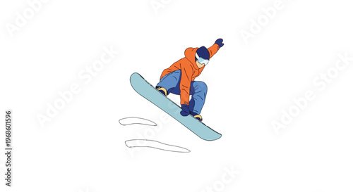 Illustration of a snowboarder performing a jump trick