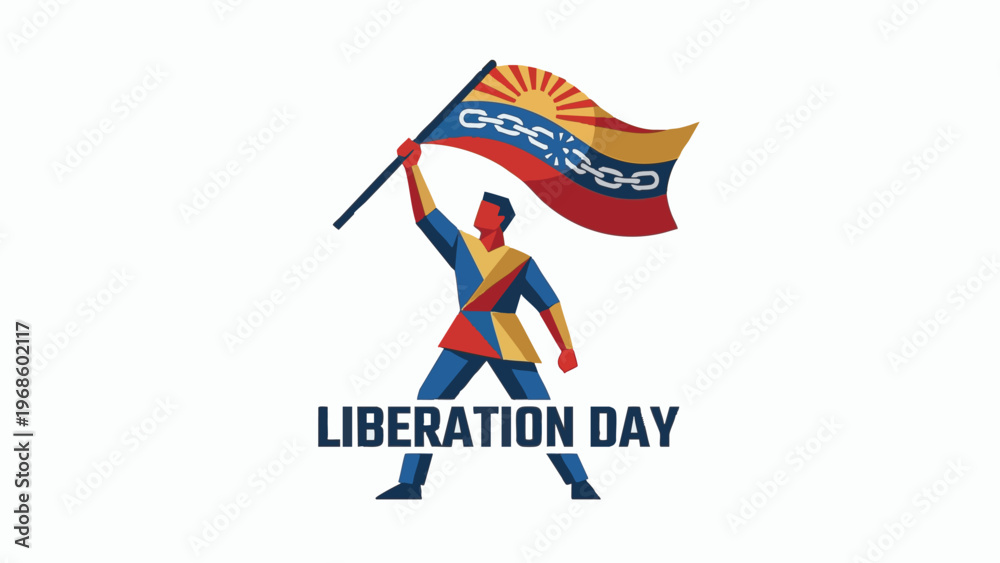 Obraz premium Triumphant Figure Flat Vector Digital Art Holding Flag