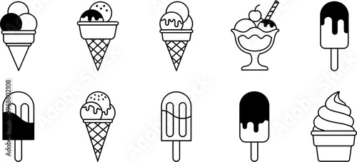 set of ice cream outline vector