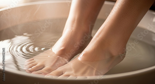 Feet soaking in warm basin