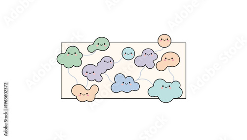 Mold spores and bacteria characters concept. Microorganism network. Flat vector illustration isolated on transparent background
