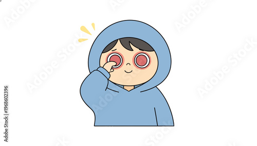Person rubbing itchy red eyes. Allergic reaction and conjunctivitis symptom concept. Minimalist flat design vector illustration isolated on transparent background