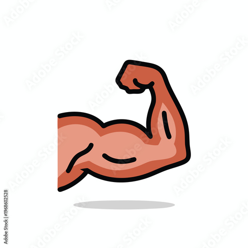 Stylized cartoon flexed arm with defined bicep, isolated on white