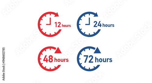 Colorful circular icons depicting timeframes of 12 24 48 and 72 hours presented as a graphic silhouette high quality professional detailed