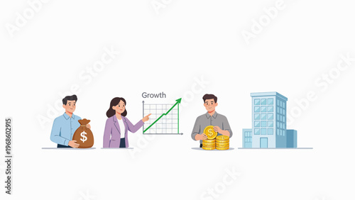 Business growth concept with people and money