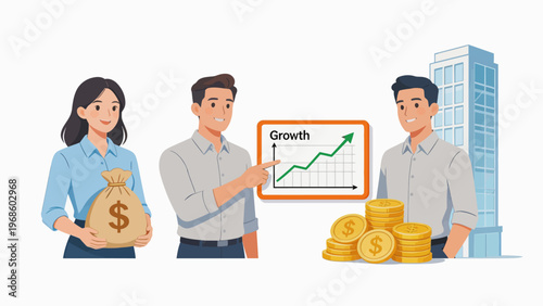 Business growth team with money