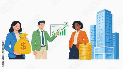 Business people with money and graph