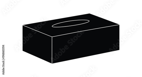 A minimalist black and white illustration of a rectangular tissue box