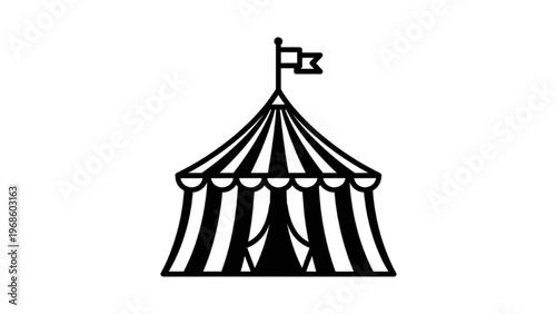 Minimalist Circus Tent Line Art Vector Icon, Cute Carnival Outline for Kids Graphic Design and Amusement Park Coloring Pages, Isolated