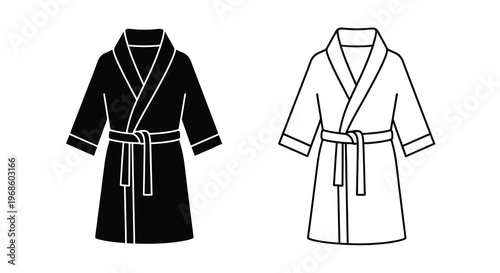 Black and white illustration of two bathrobes one dark one light