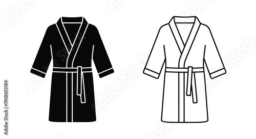 Black and white outline illustration of two bathrobes side by side