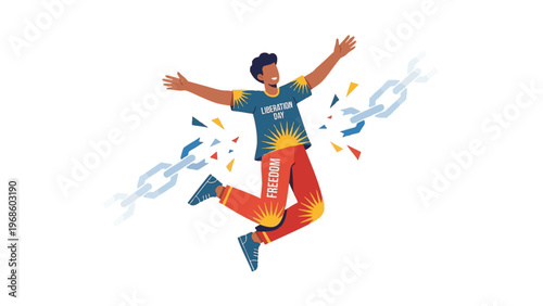 Liberation Day Joyful Leaping Person Breaking Free Illustration