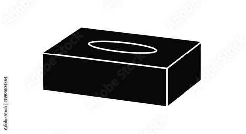 A black and white illustration of a rectangular tissue box