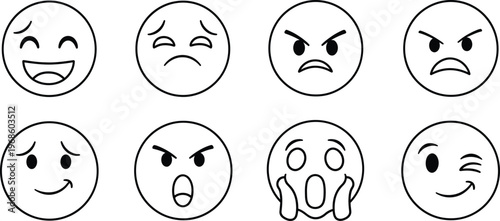 A set of eight emoticon faces with different expressions