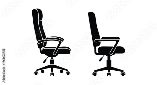 Two black silhouettes of ergonomic office chairs with adjustable features