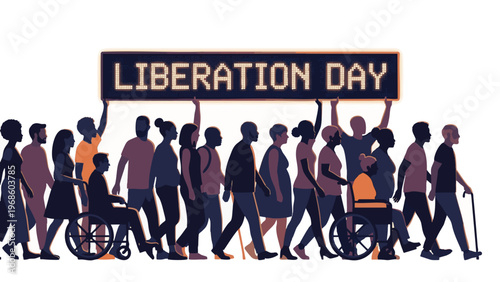 Liberation Day Silhouette People Marching for Equality